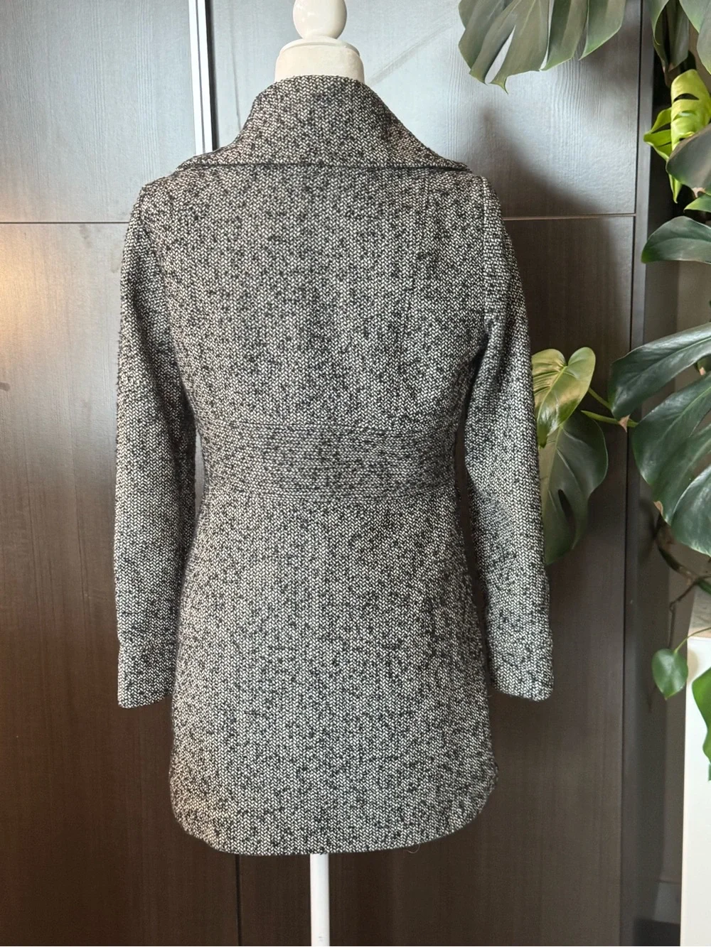 Cynthia Rowley Black & White Tweed Pea Coat with Zip Accents - Picture 2 of 8